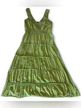 Vintage Venice Blue Boho Summer Green Tiered Maxi Dress Size M